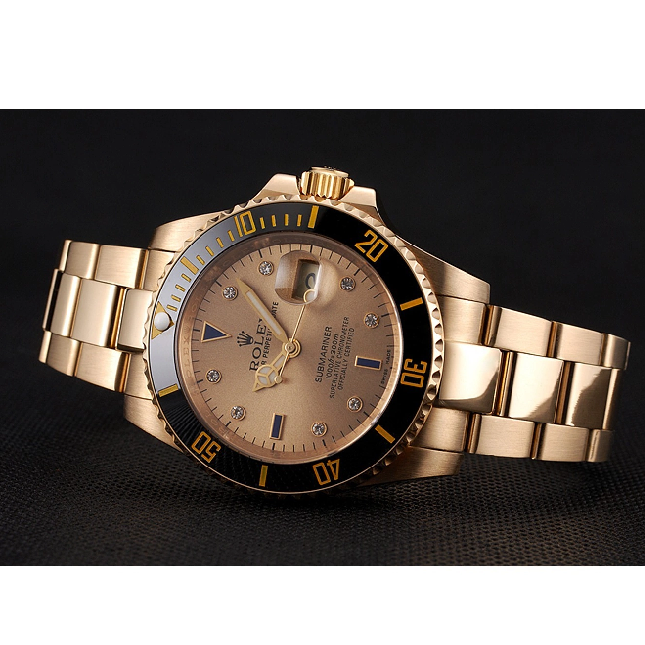 Good Copy Rolex Watches Gold Dial Submariner Markings Rolex Black Bezel Gold Yellow Swiss Bracelet And Case Diamond With 0821